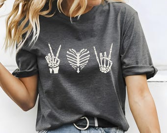 Skeleton Hand Love Rock T-Shirt, Halloween Tee