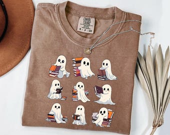 Comfort Colors Ghost Reading Books Halloween Shirt