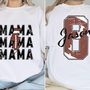CUSTOM Football Mom Sweatshirt with Kids Name on Sleeve, Personalized Football Mama Gift, Proud Senior Mom Crewneck, Cute Team Mom Gift