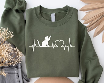 Cat Heartbeat Sweatshirt, Cute Cat Lover Gift