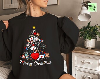 Kersttrui verpleegkundige, kersttrui dokter, kersttrui verpleegkundige, ronde hals verpleegkundige kerst, kerstcadeau verpleegkundige, medische kersttrui