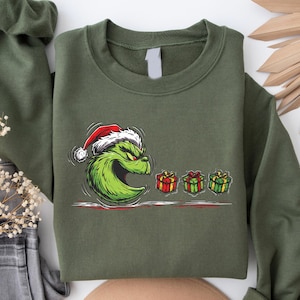 Funny Grinch Christmas T-Shirt – Grinch Eating Gifts Graphic Tee