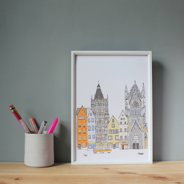 Cologne Print A4 - Köln Art Print - A4 Illustration - Cologne Cityscape - Cologne Architecture Print