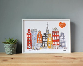 Amsterdam Personalised Print A4 - Wedding Gift - Amsterdam Engagement Gift - Travel Souvenir Print