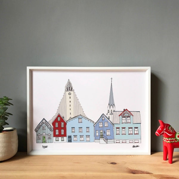 Reykjavik Print A3 - Scandinavian Wall Art - Reykjavik Cityscape