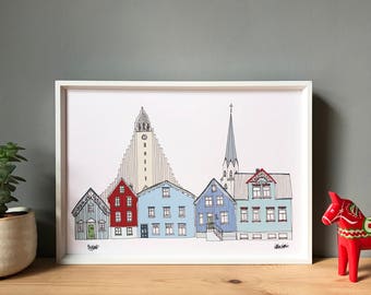 Reykjavik Print A4 - Reykjavik Cityscape - Scandinavian Print - Scandi Home Decor - Iceland Print