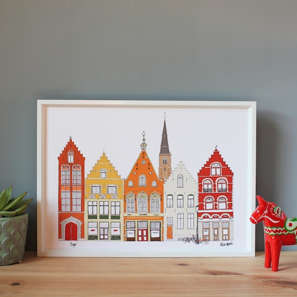 Bruges Print A4 - Bruges Skyline - Bruges Engagement Gift - Bruges Landmarks Print