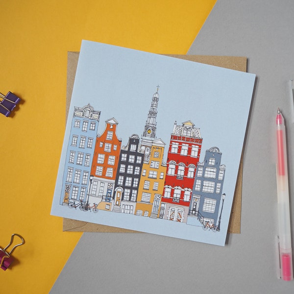 Amsterdam Greetings Card - Amsterdam Skyline - Amsterdam Landmarks Card - Amsterdam Print - Amsterdam Townhouses