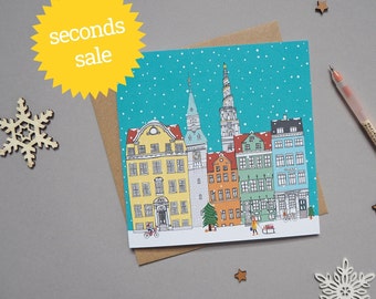 SECONDS SALE - Copenhagen Christmas Card - Copenhagen Skyline Print - Scandinavian Christmas Card