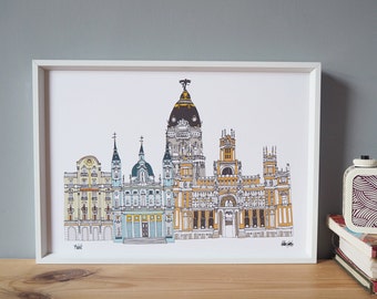 Madrid Skyline Art Print A4 - Madrid Skyline
