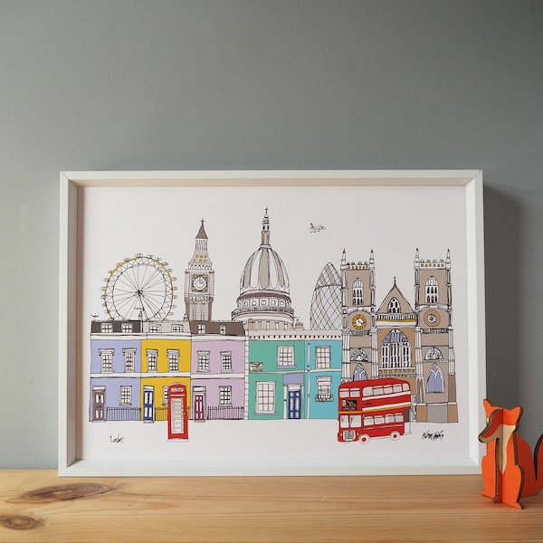 London Skyline Print A4  - London Landmarks - London Cityscape - London Wedding Gift - Engagement Gift