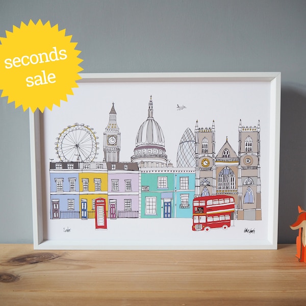 SECONDS SALE - London Print A4 - Colour London Illustration - London Skyline - New Home Gift - London Gift