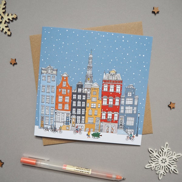 5 x Amsterdam Christmas Cards - Set of 5 Cards - Amsterdam Skyline - Amsterdam Holiday Card