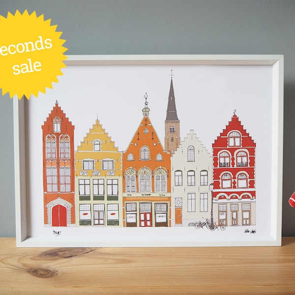 SECONDS SALE - Bruges Print A4 - Bruges Cityscape Illustration - Bruges Skyline - Bruges Art