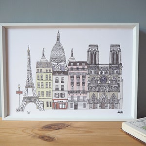 Paris Skyline Print A4 - Paris Landmarks Illustration - Paris Wedding Gift - Paris Engagement Gift