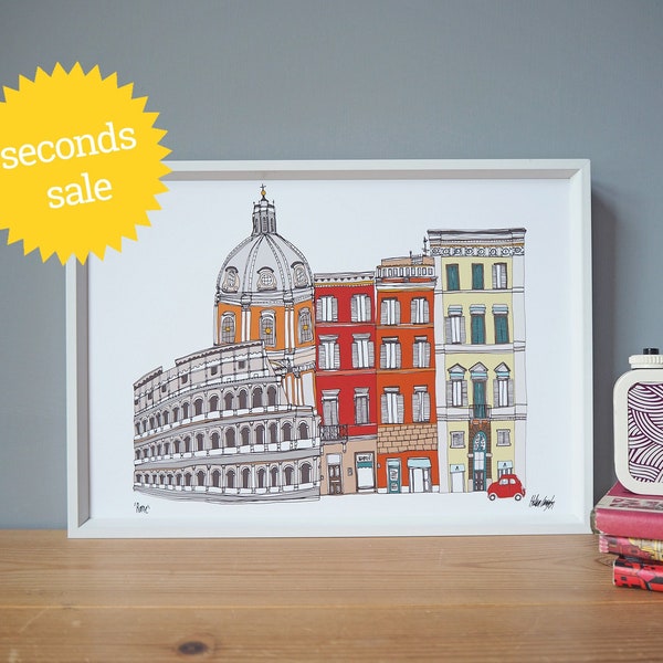 SECONDS SALE - Rome Print A4 - Rome Cityscape Illustration - Rome Skyline - Rome Landmarks
