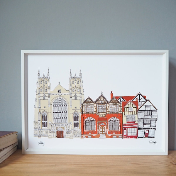 Canterbury Print A4 - Canterbury Cityscape - A4 Print - Architecture Cityscape Art - Canterbury Landmarks - Canterbury Graduation Gift