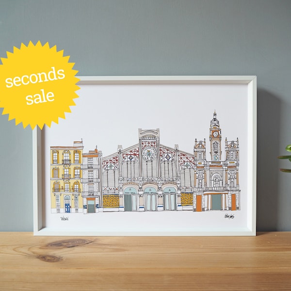 SECONDS SALE - Valencia Print A4 - Valencia Cityscape Illustration - Valencia Skyline