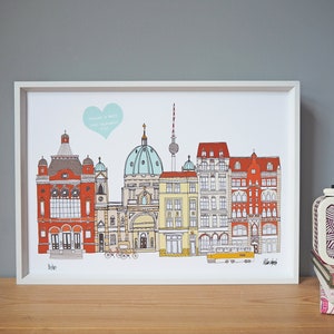 Berlin Personalised Cityscape Print A4 - Berlin Skyline Print - Engagement Gift