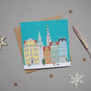Kopenhagen Weihnachtskarte - Kopenhagen Skyline Print - Skandinavische Weihnachtskarte