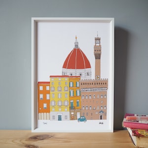 Florence Art Print A4 - Florence Cityscape - Florence Skyline Print - Line Drawing