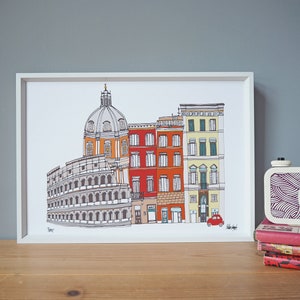 Rome Print A4 - Rome Cityscape Illustration - Rome Skyline - Rome Landmarks - Rome Engagement Gift