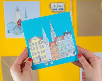 Copenhagen Greetings Card - Scandinavian Print - Copenhagen Cityscape - Copenhagen Landmarks