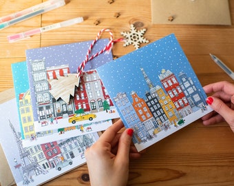 5 x Cityscape Christmas Cards