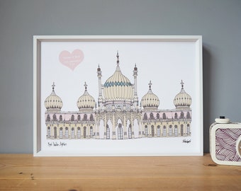 Brighton Pavilion A3 Impresión personalizada - Royal Pavilion Brighton - Regalo de compromiso de Brighton - Boda de Brighton