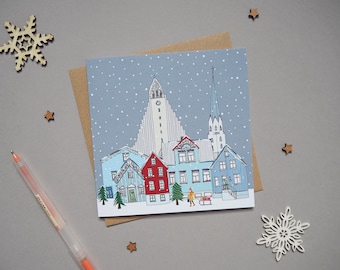 5 x Reykjavik Christmas Cards - Reykjavik Skyline - Scandinavian Christmas Card