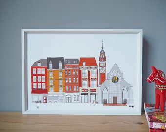 Lille Print A4 - Lille Cityscape - Lille Wedding - Lille Illustration