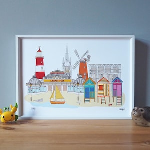 Norfolk A4 Print - Norfolk Gift - Norfolk Landmarks - Norwich Illustration
