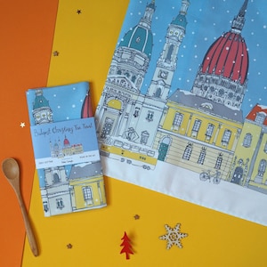 Budapest Christmas Skyline Tea Towel - Budapest Gift