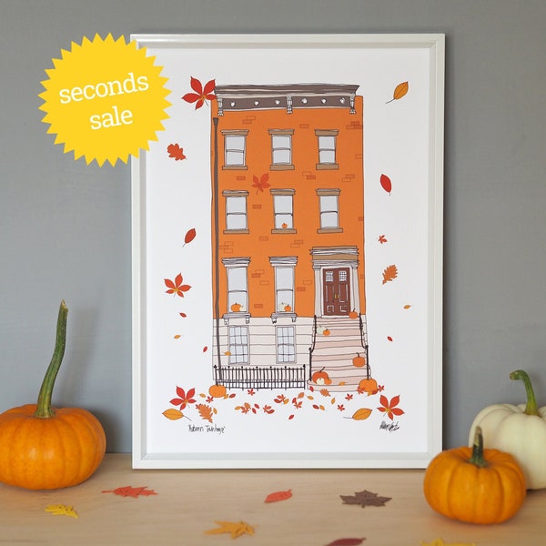 SECONDS SALE - Autumn Townhouse Print A4 - Autumnal Decor - New York Townhouse - Townhouse in Fall