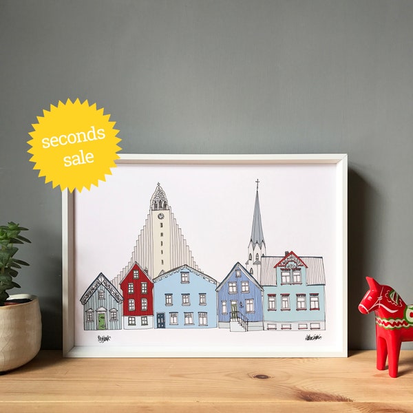 SECONDS SALE - Reykjavik Print A4 - Reykjavik Cityscape - Scandinavian Print - Scandi Home Decor - Iceland Print