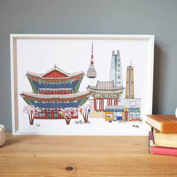 Seoul Skyline Print A4  - Seoul Landmarks South Korea