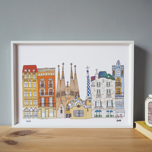 Barcelona Cityscape Print A4 - Barcelona Skyline