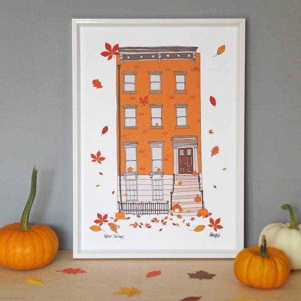 Autumn Townhouse Print A4 - Autumnal Decor - New York Townhouse - Townhouse in Fall