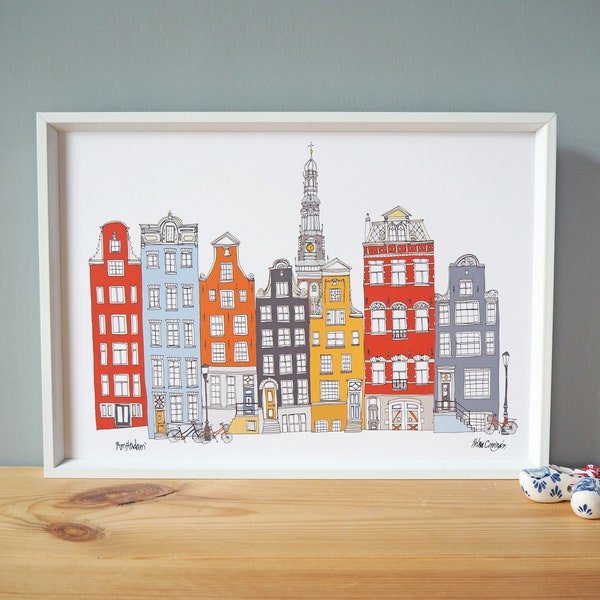 Amsterdam Print A4 - Amsterdam Cityscape  - Amsterdam Landmarks Print - Wedding Gift - The Netherlands - Amsterdam Skyline
