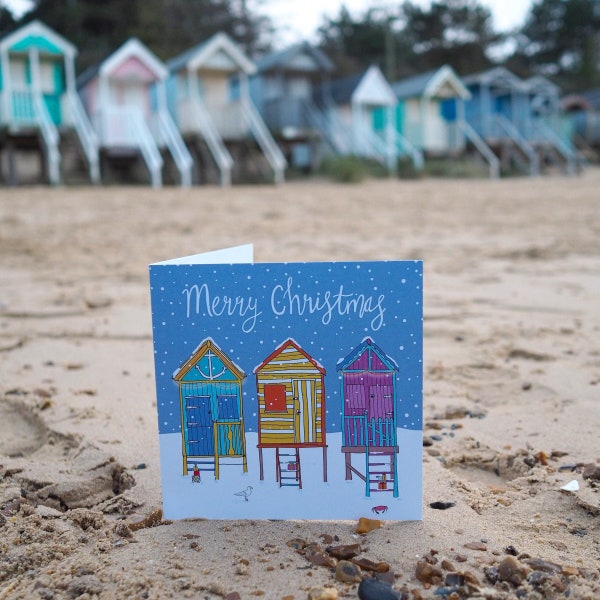 Norfolk Beach Huts Christmas Card - Norfolk Holiday Card