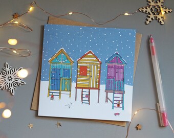 Wells Beach Huts Christmas Card - Norfolk Christmas Card
