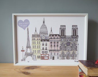 Paris Personalised A3 Print - Paris Wedding Gift - Paris Engagement Gift - Paris Skyline
