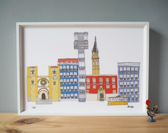 Lisbon Skyline A3 Art Print