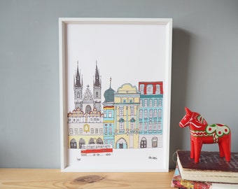 Prague Skyline Art Print A4 - Prague Wall Art