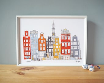 Amsterdam Print A4 - Amsterdam Cityscape  - Amsterdam Landmarks Print - Wedding Gift - The Netherlands - Amsterdam Skyline