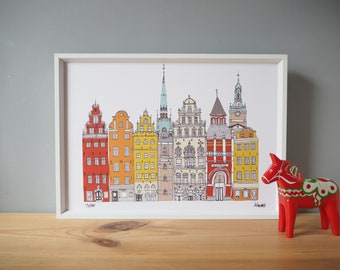 Stockholm Skyline Art Print A3 - Scandinavian Design - Scandi Art - Nordic Gift