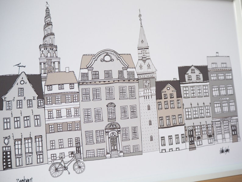 Copenhagen Skyline Grey A4 Print image 2