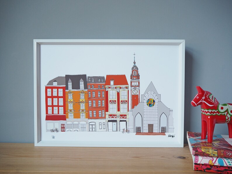 Lille Print A4 Lille Cityscape Lille Wedding Lille Illustration image 1