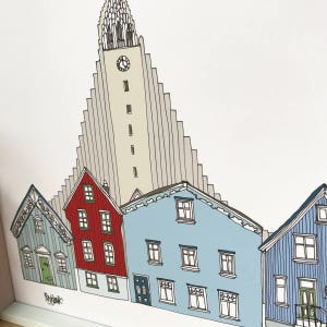 Reykjavik Print A3 Scandinavian Wall Art Reykjavik Cityscape image 4