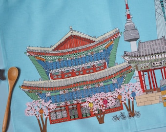 Seoul Skyline Tea Towel